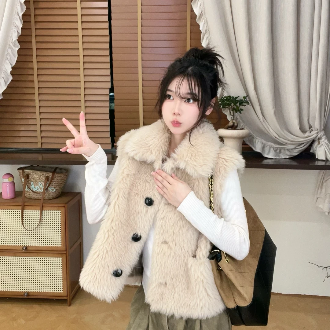 【欧尼马甲】秋冬氛围感全羊毛翻领马甲2025新款外套女