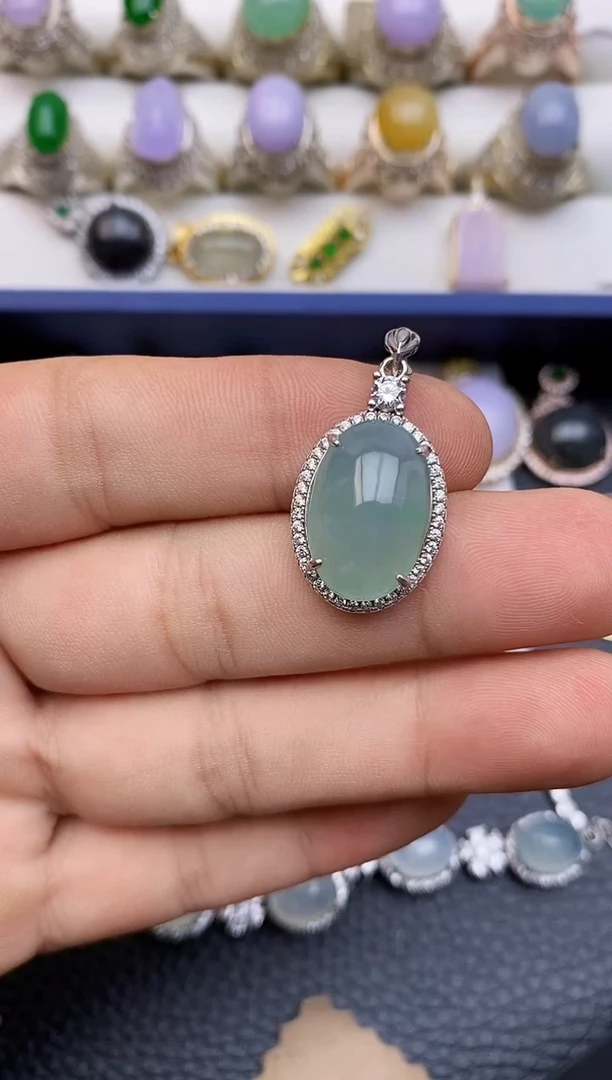 颈饰银S925镶嵌翡翠8966