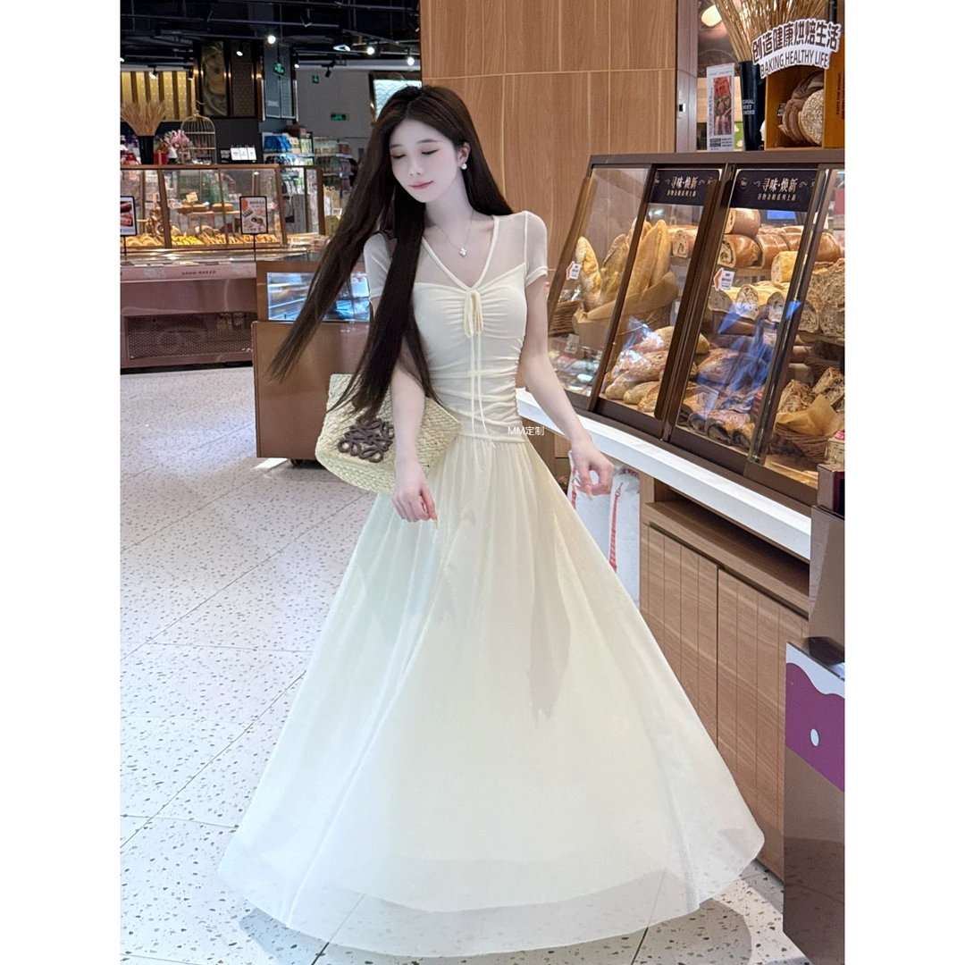 【幸福具像化】邂逅浪漫 法式V领收腰显瘦大裙摆气质长裙A391