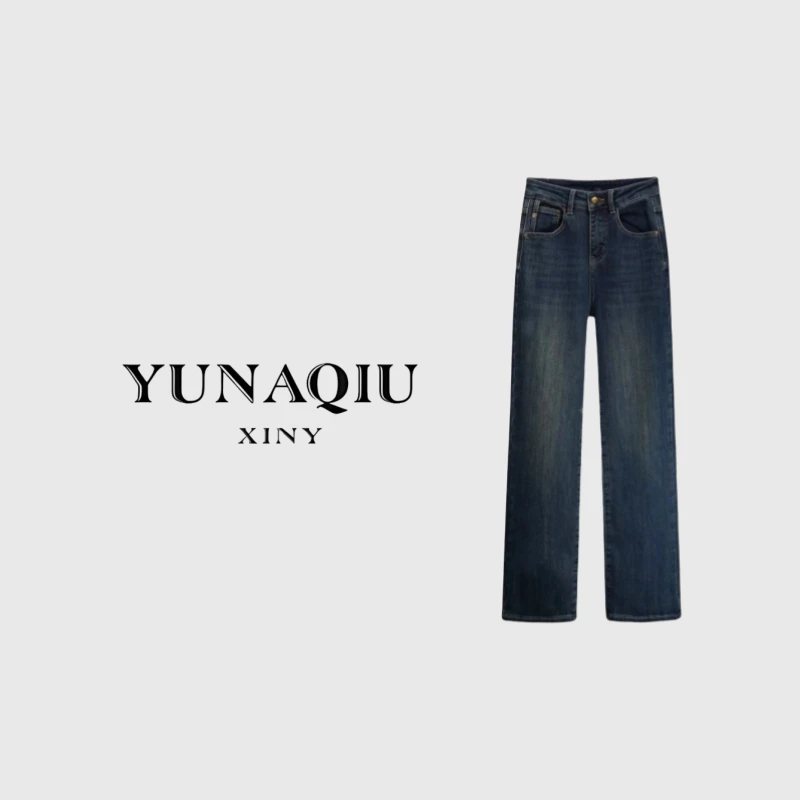 YUNAQIU 休闲裤直筒休闲百搭复古春夏宽松时尚水洗牛仔裤-K50080R