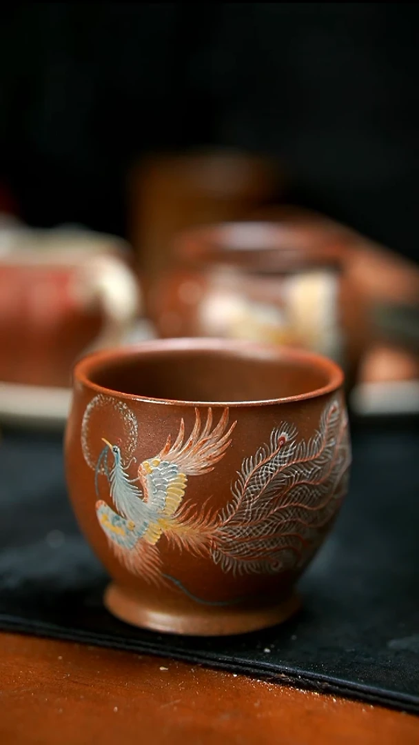 茶壶紫砂柴烧凤凰杯