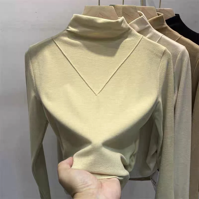 （柚子同款）ZJ冬款V褶双面蛋白绒内搭T恤9083