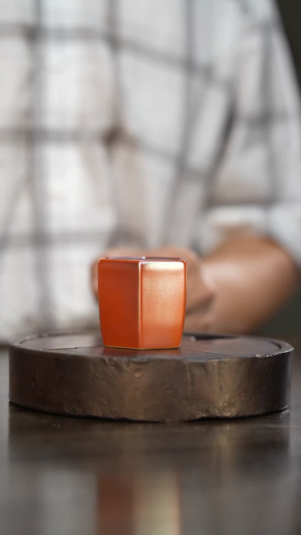 6柴房陶瓷柴烧金玉六方盖置，因柴烧特性，每只都略有不同~