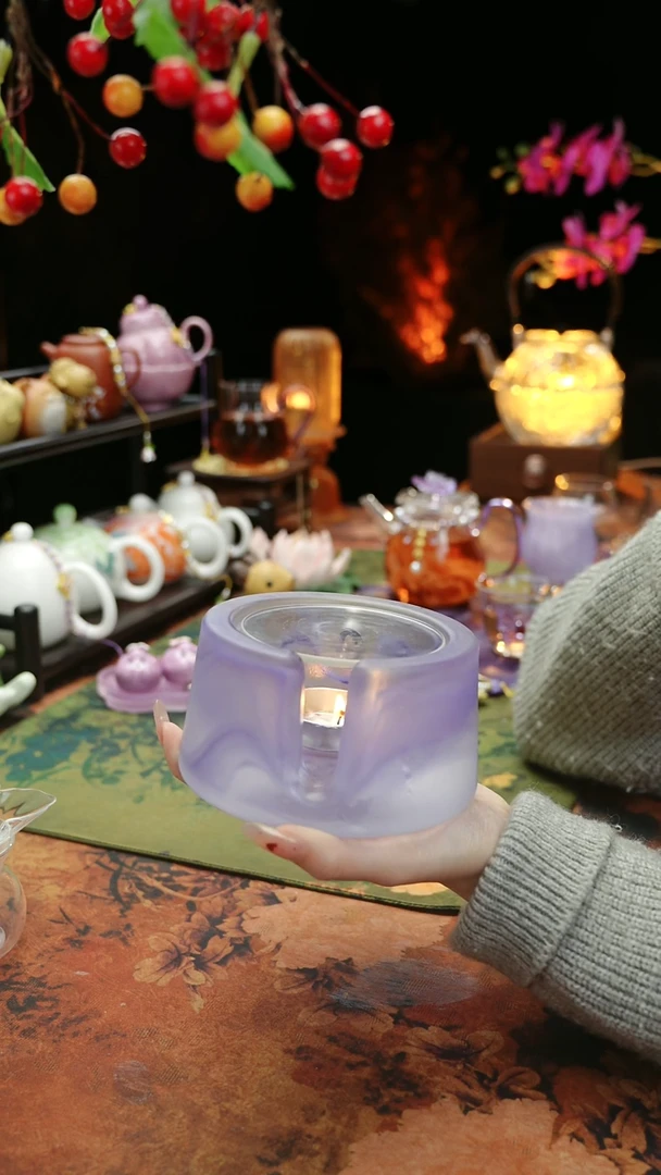 【闪购商品】紫色水晶琉璃蜡烛温茶台