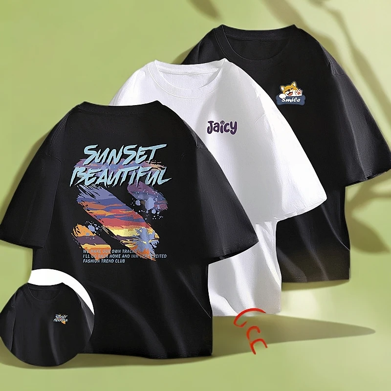 【JKASHDK欧洲站买一送二到手3件】夏季夏装印花纯棉宽松加大码T恤