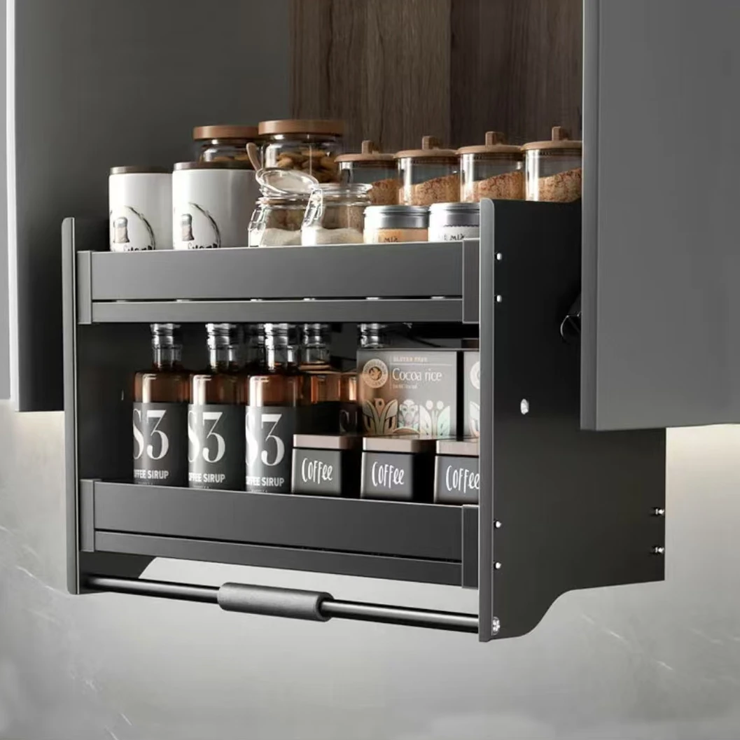 MAGICAL升降厨房下拉式吊柜太空铝安装抽屉式厨房橱柜拉篮调味