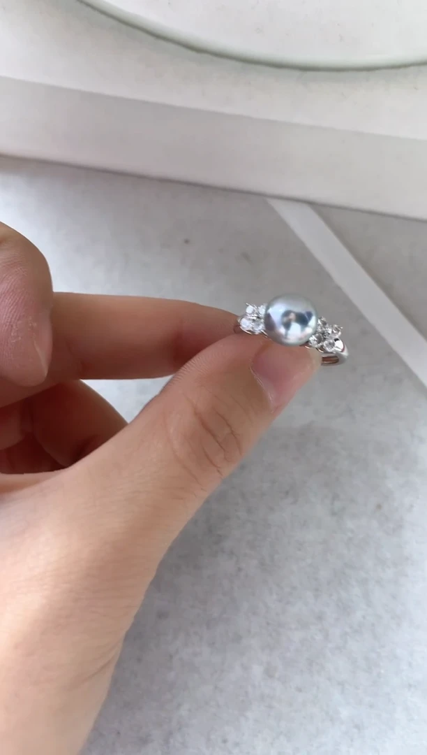 银S925镶嵌戒指海水珍珠1