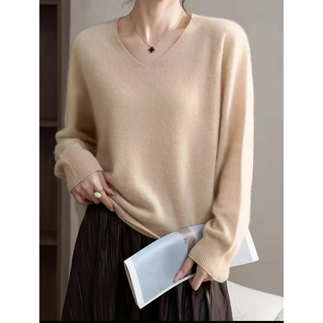 2024新款针织V领羊毛羊绒衫拉绒时尚百搭纯色显瘦秋冬上衣羊毛衫