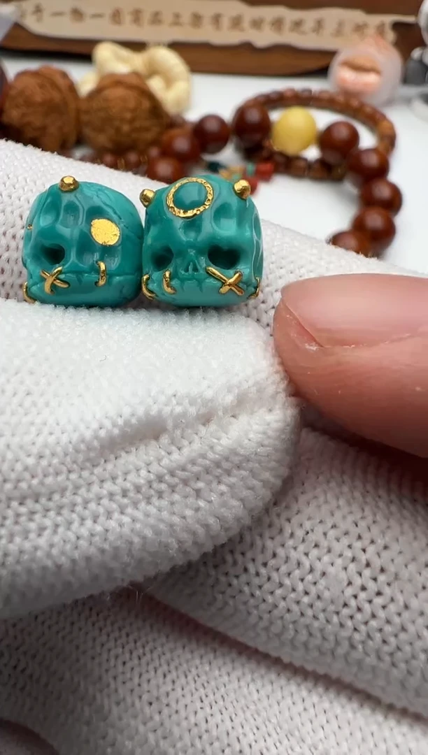 【闪购商品】绿松石珠子阿呆一对足金镶嵌松石珠子阿呆一对