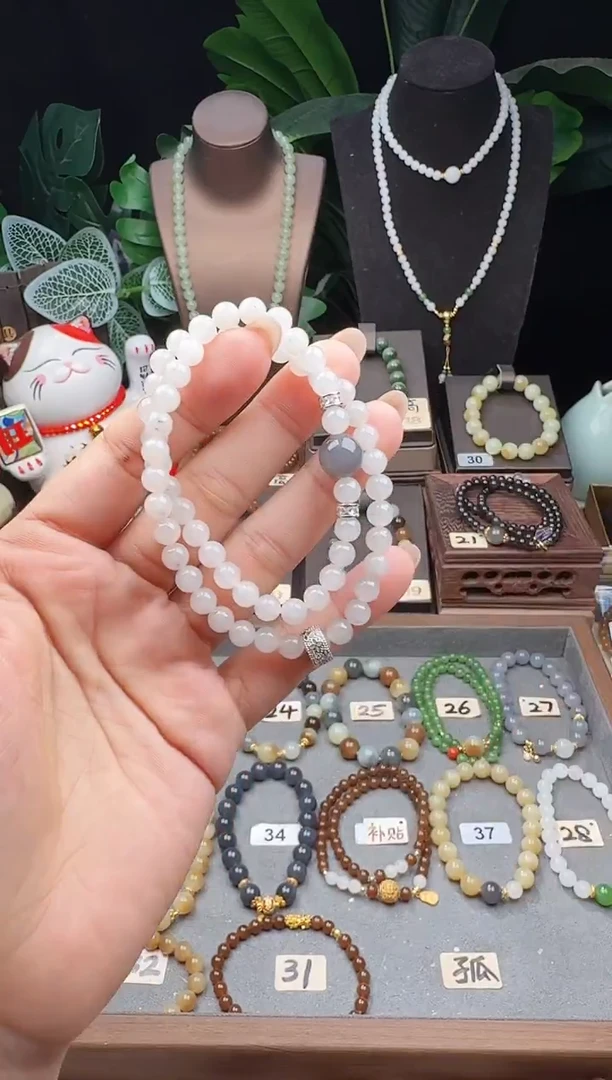 未镶嵌手串和田玉6m青花双圈手串