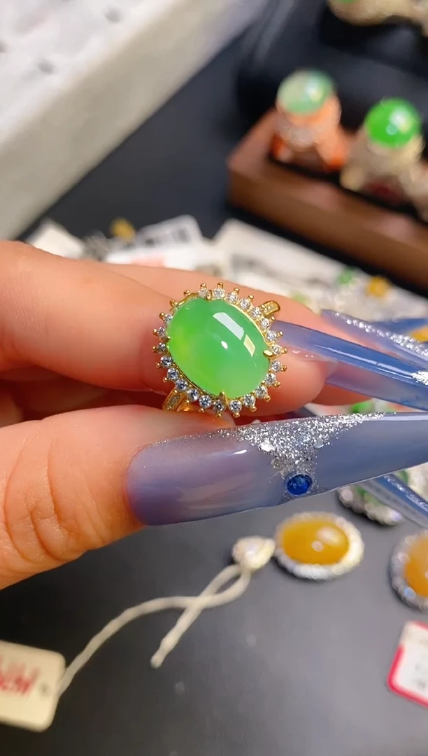 银S925镶嵌戒指翡翠天然