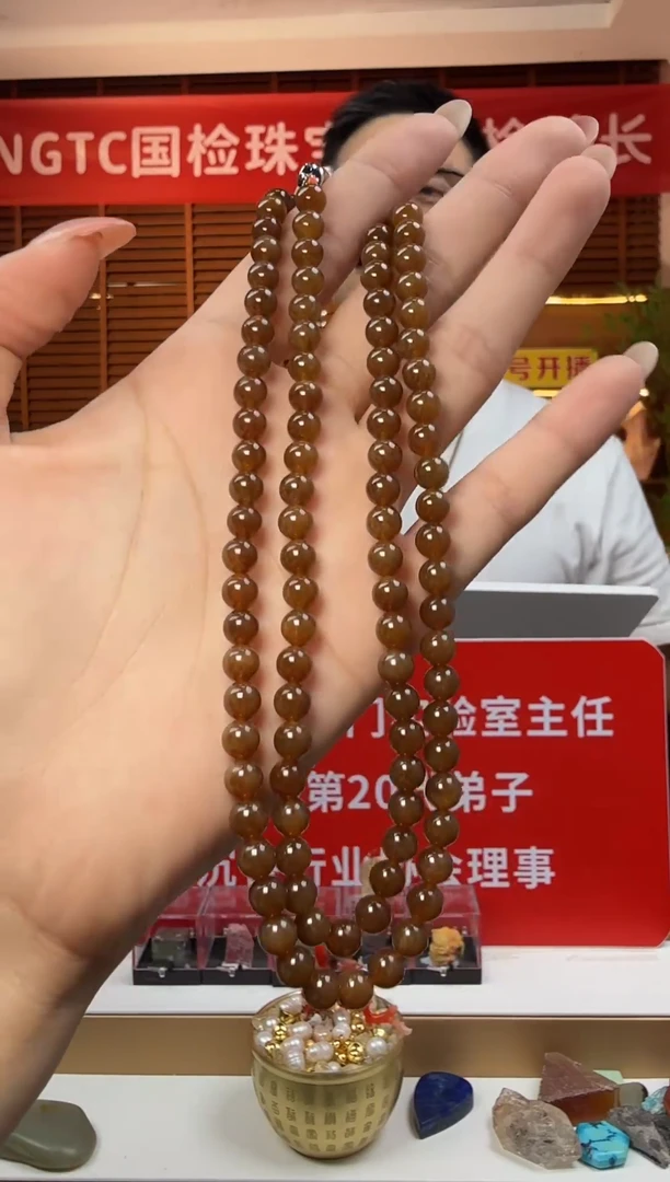 颈饰未镶嵌和田玉和田玉糖玉圆珠长项链6mm