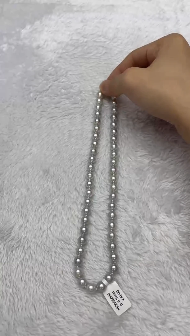 海水珍珠银S925镶嵌项链AK真多麻8-8.5mm