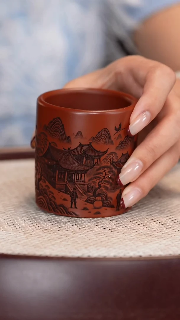 紫砂茶杯大红袍山水杯