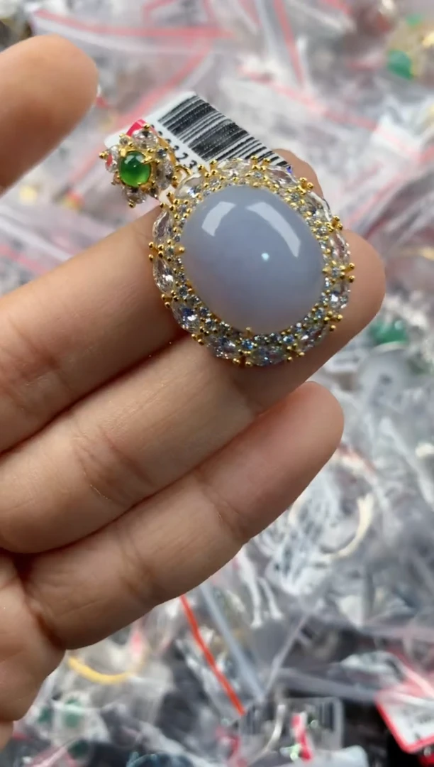 银S925镶嵌戒指翡翠2222---7