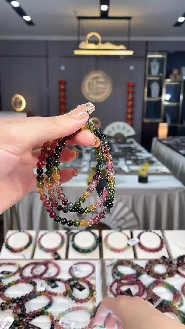 未镶嵌收藏级老矿碧玺色标三圈手串5mm+碧玺dan多样性发货一条
