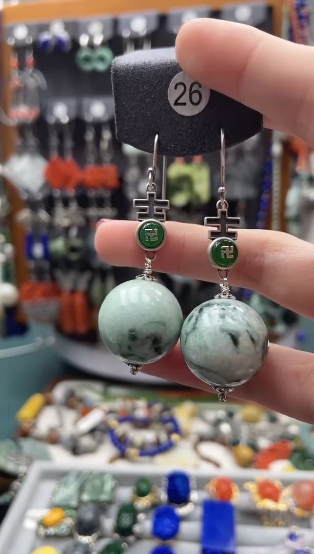 【闪购商品】翡翠耳饰银S925镶嵌饰品