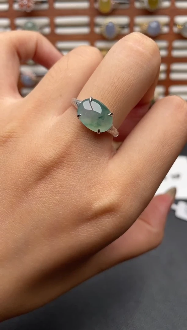 翡翠戒指银S925镶嵌一物一证一礼盒