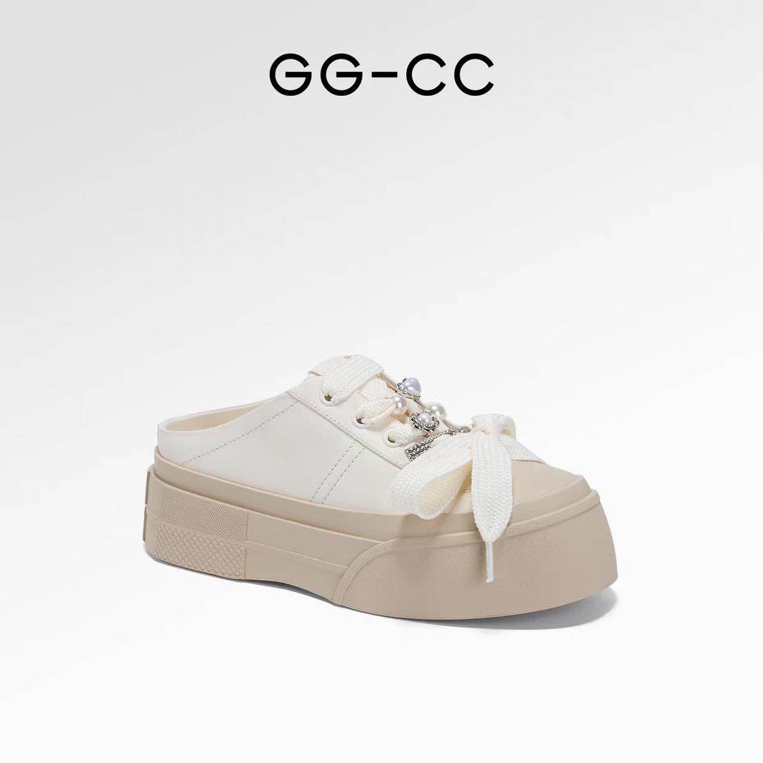 【云朵松饼】GGCC2025年春季新款时尚厚底半拖板鞋一脚蹬休闲鞋女