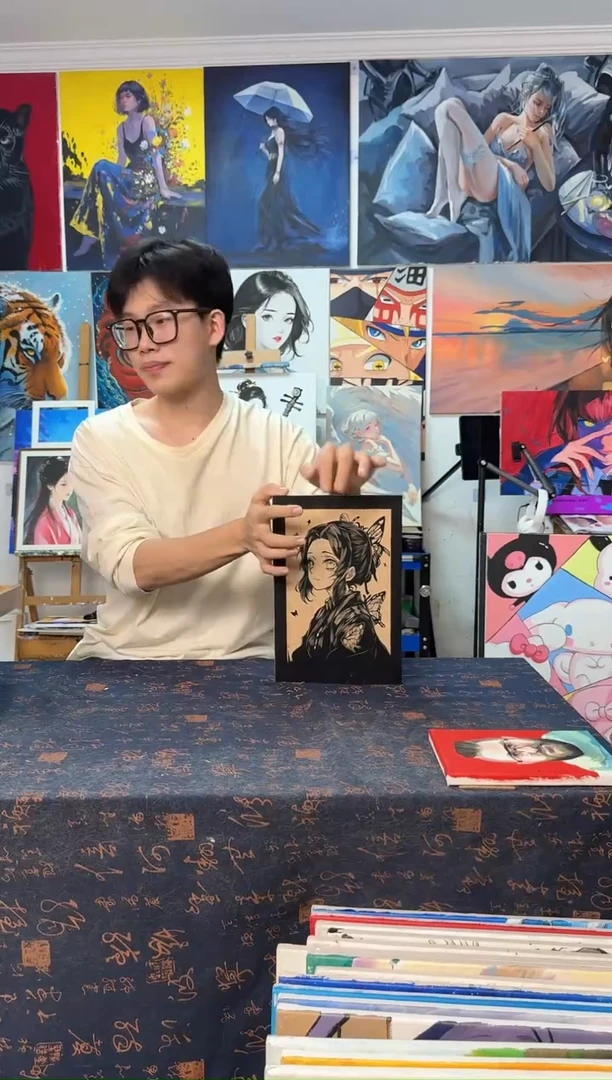 丙烯画初*蝴蝶忍Q木刻版画