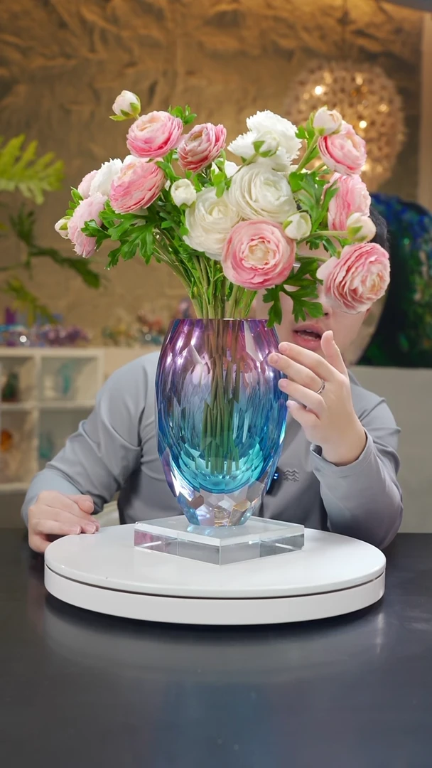 手工艺品琉璃金紫蓝切面花器