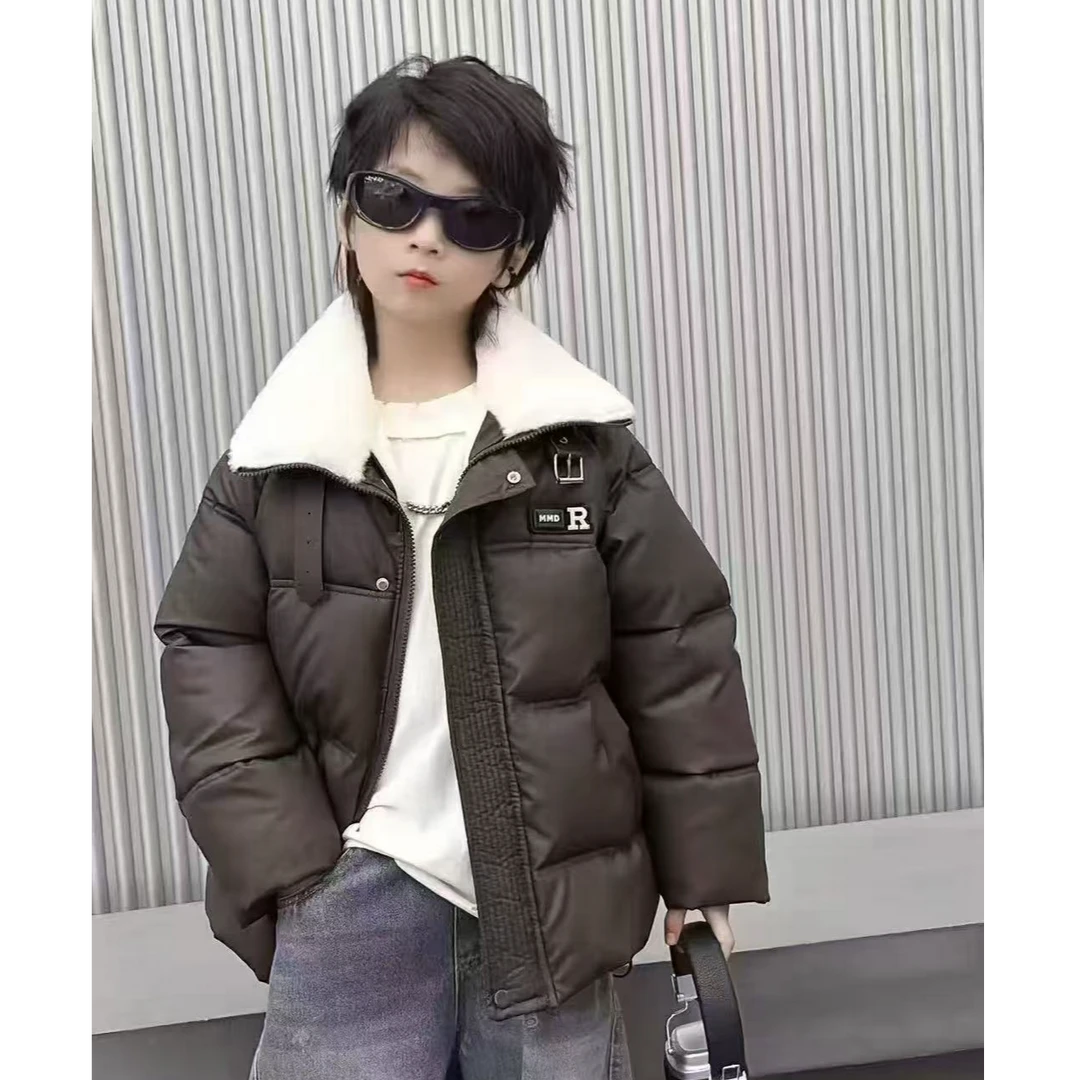 男童冬季棉服外套2024新款洋气儿童中大童冬款加绒韩版翻毛领外套
