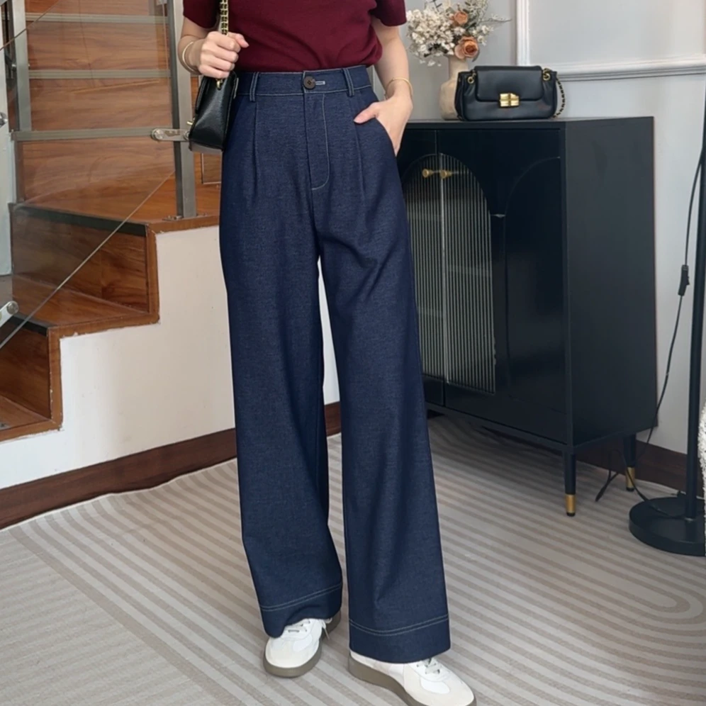 【24185】小个子简约风直筒拖地长裤宽松休闲显瘦西裤女城市机能