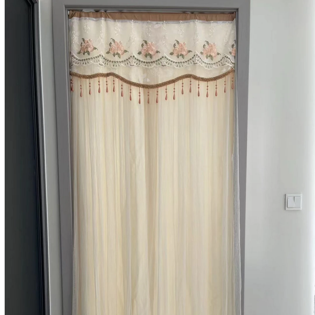 清仓四季卧室门帘隔断帘孔隔断水晶珠门帘加衬隐私魔术贴伸缩杆