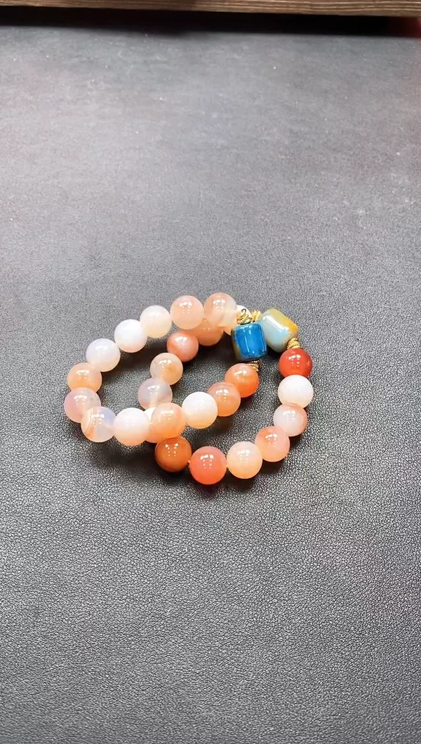 【闪购商品】玛瑙/玉髓手链未镶嵌藕粉玛瑙粉灵芝卡14mm