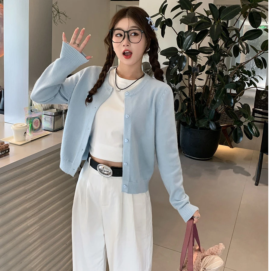 2024新款春秋纯色毛衣开衫针织女宽松慵懒外套时尚减龄气质上衣