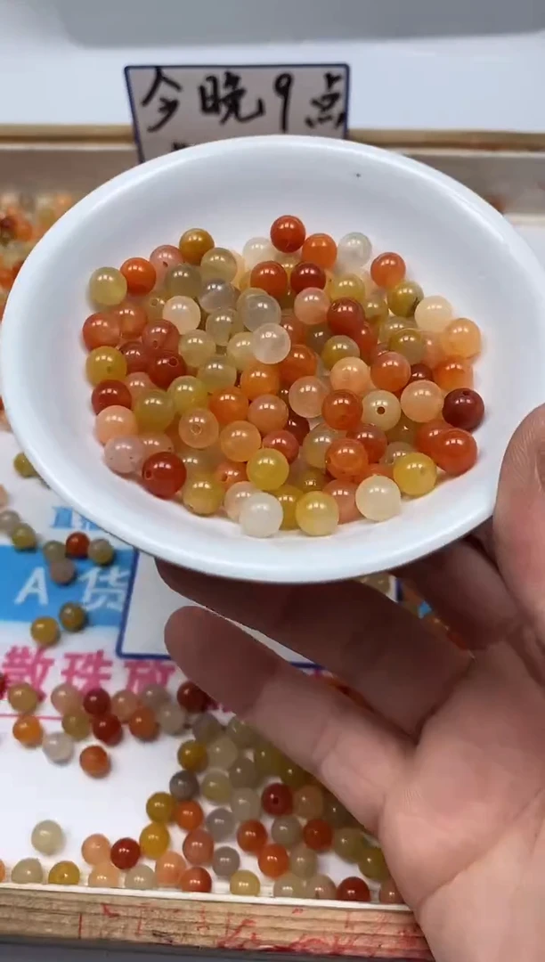 石英质玉散珠未镶嵌B409 三彩金丝玉6mm50颗9.9元