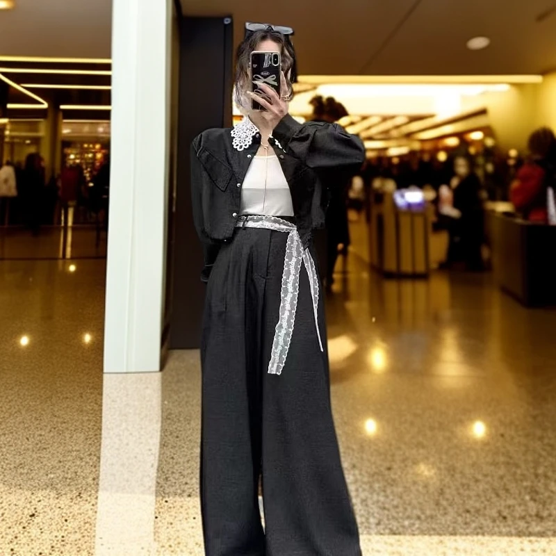 蕾丝腰带白搭休闲裤