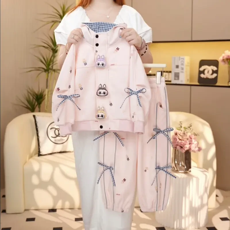 女童套装2025秋季新款可爱立体卡通连帽卫衣蝴蝶结休闲卫裤两件套