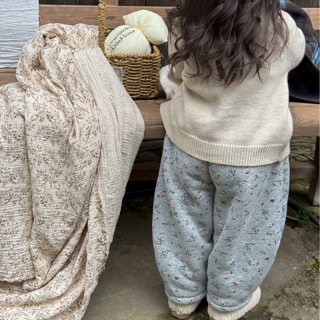 女童弯刀裤加厚一体绒儿童洋气香蕉裤宝宝韩系女童裤子潮韩国童装