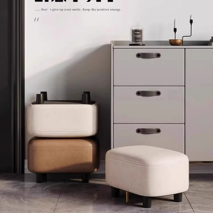 小凳子家用矮凳门口换鞋凳高级感创意软包沙发凳皮凳客厅实木板凳