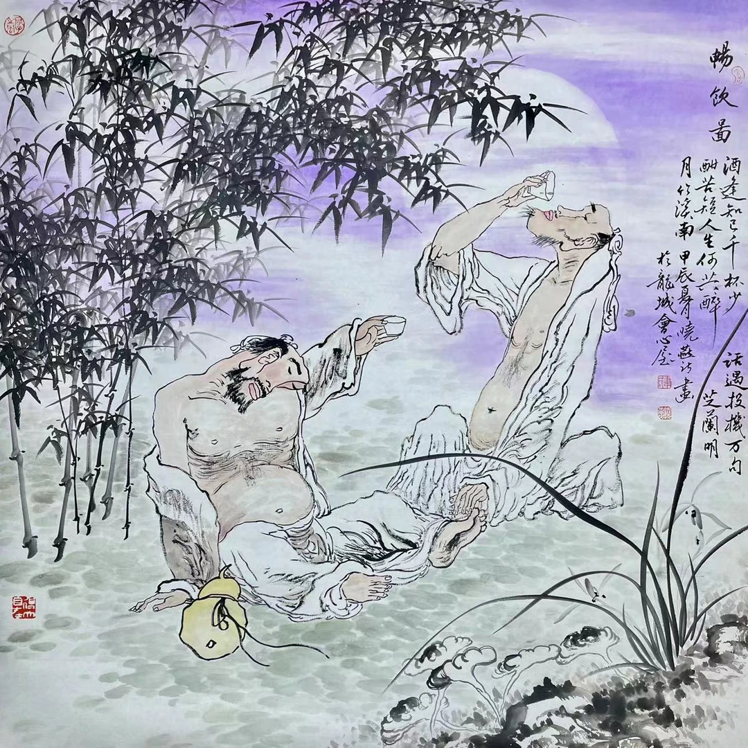 国画宣纸软片山水人物四尺斗方68 cm x 68 c m作品