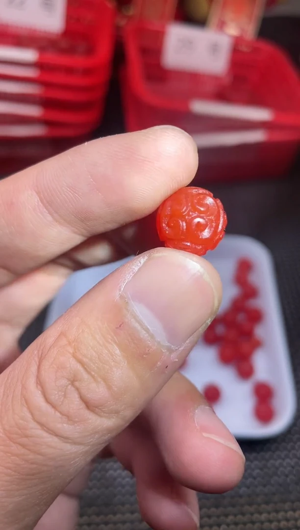 【闪购商品】南红玛瑙单珠未镶嵌30号哑光锦红卡12回纹一颗