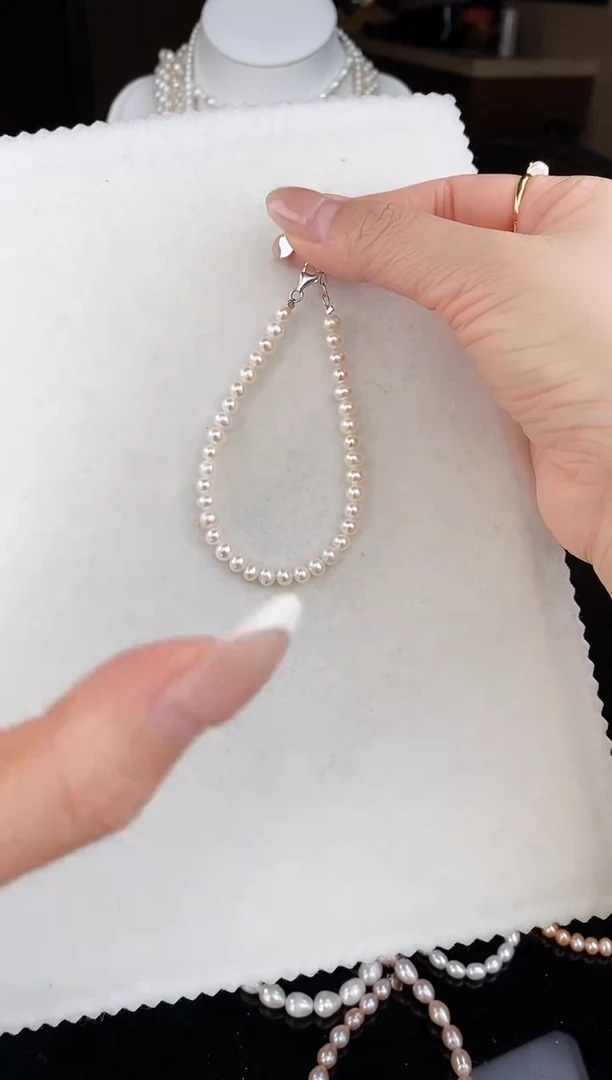 【闪购商品】淡水珍珠项链银S925镶嵌极光白鹅蛋手链