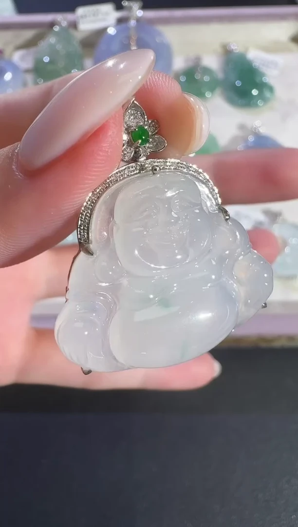 翡翠18K金镶嵌吊坠(不含链)【源头工厂】钻石镶嵌