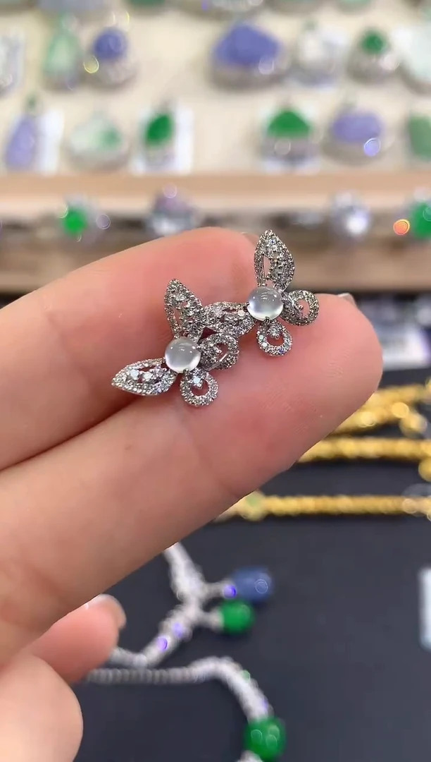 18K金镶嵌翡翠耳饰夏日珠宝B96