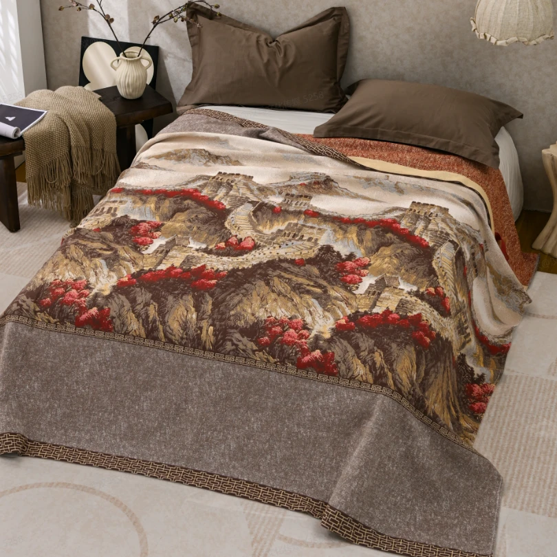 【大明宫】重工非遗工艺纱布盖毯--枫岭雄关230*250