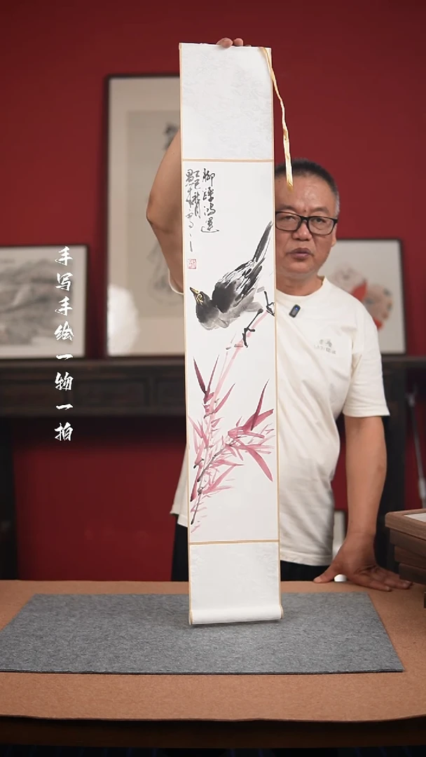 国画手绘-17*110卷轴花鸟