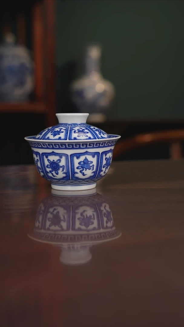 晓月柴窑 八宝盖碗 瑕疵