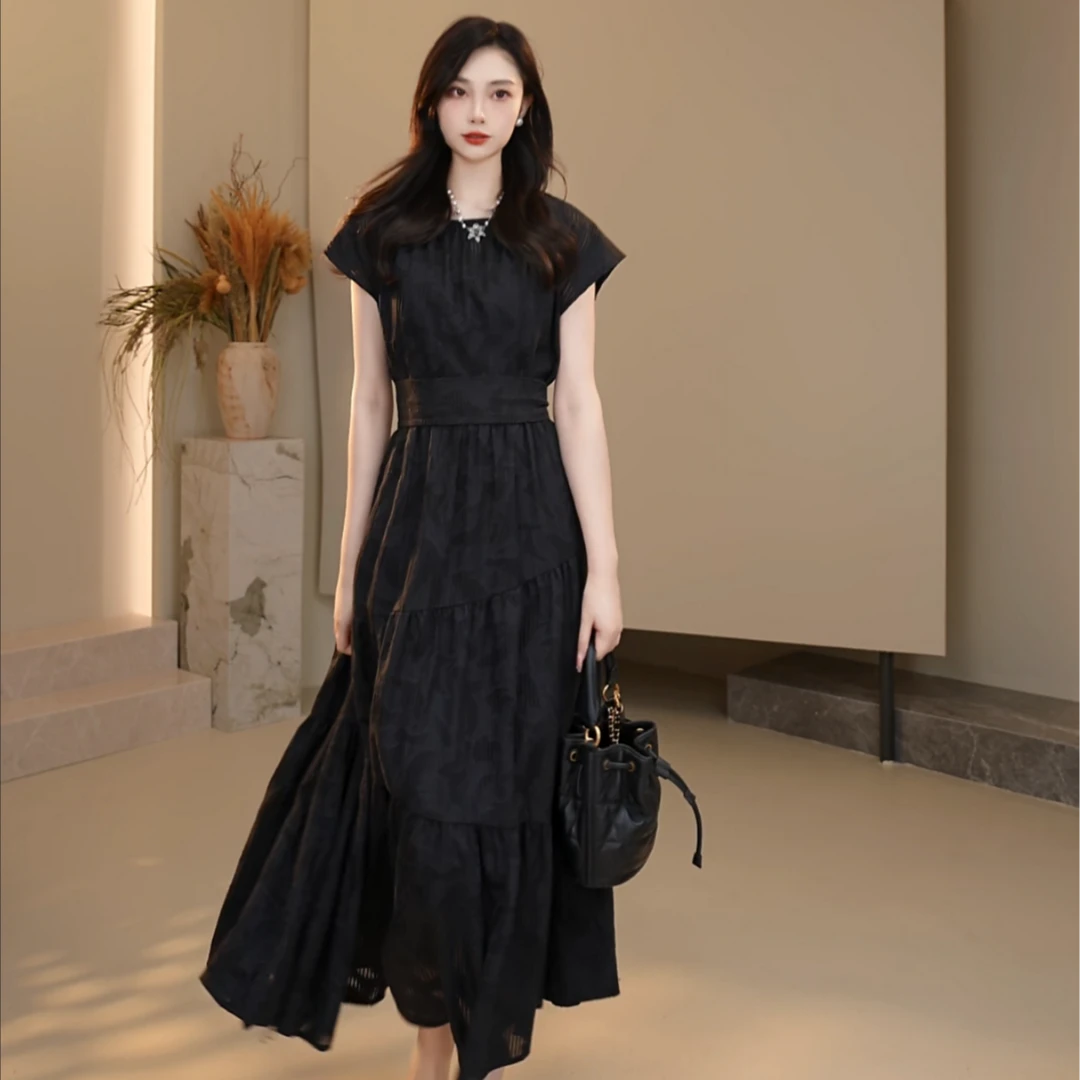 AMASS/阿玛施圆领插肩袖长裙小众气质千金清冷感贵系衣服5500533