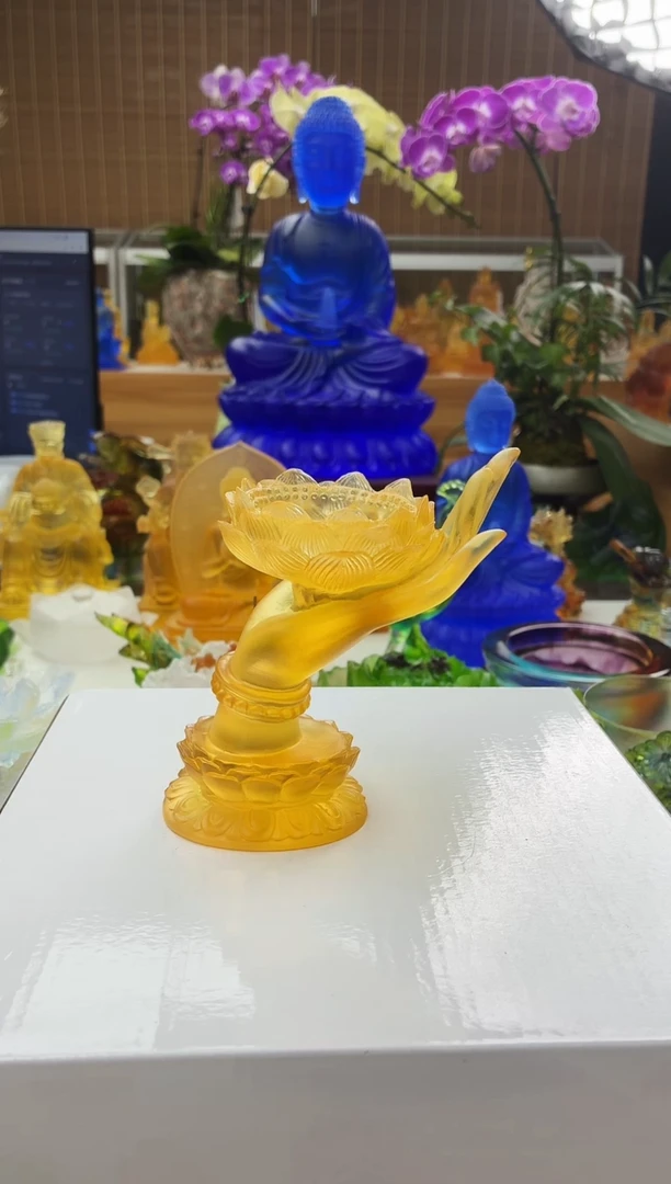 手工艺品琉璃琥珀色佛手烛台12公分