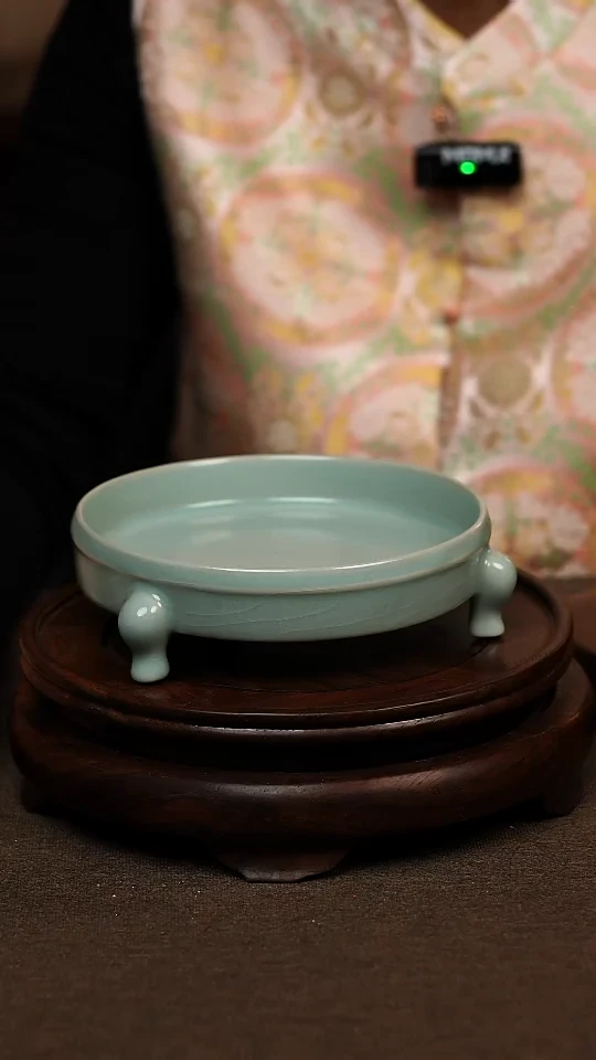 瓷片仿古天青全手三足洗 壶承 微瑕 不带礼盒