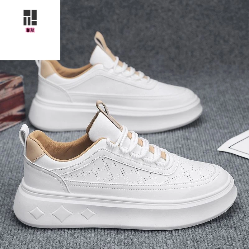 正品菲燚小白男鞋春季旅游休闲板鞋男士白鞋时尚厚底百搭男潮鞋