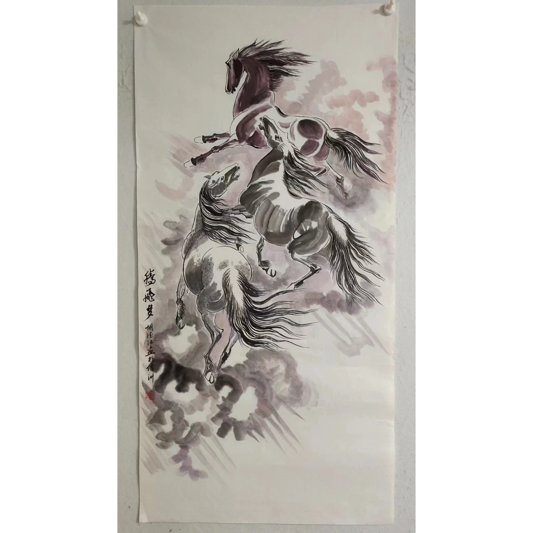 1858纯手绘花鸟画《腾飞梦》中堂  尺寸 137×68