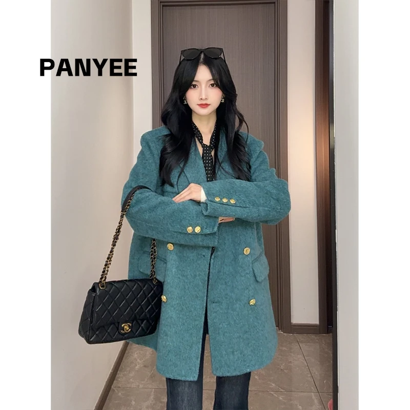 2025新款M扣慵懒风一手长羊毛大衣厚版