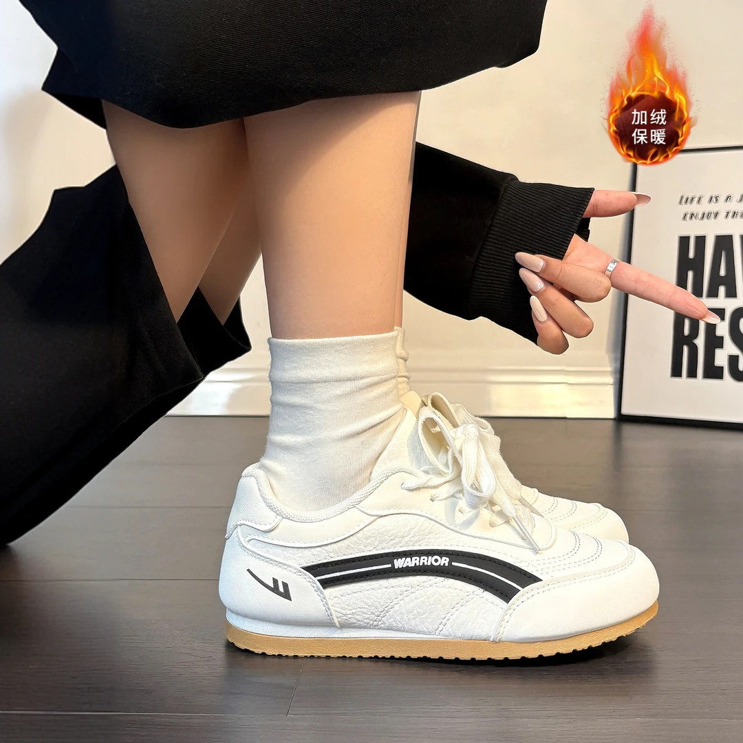 回力白色加绒德训鞋女款2025秋冬新款原创鞋子轻便软底休闲运动鞋